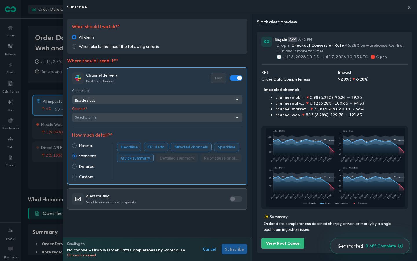 Route alerts and data stories to the teams that own each KPI