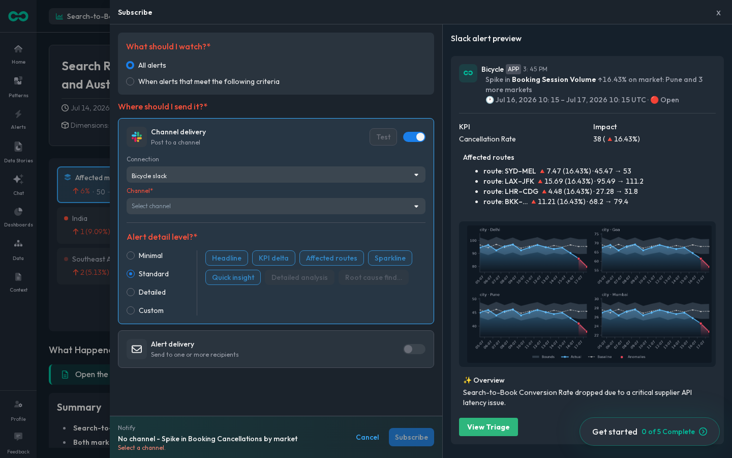Route alerts and data stories to the teams that own each KPI