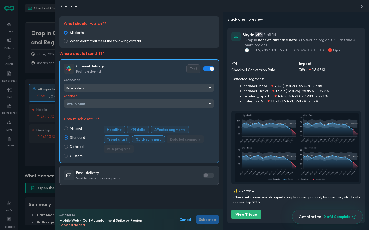 Route alerts and data stories to the teams that own each KPI