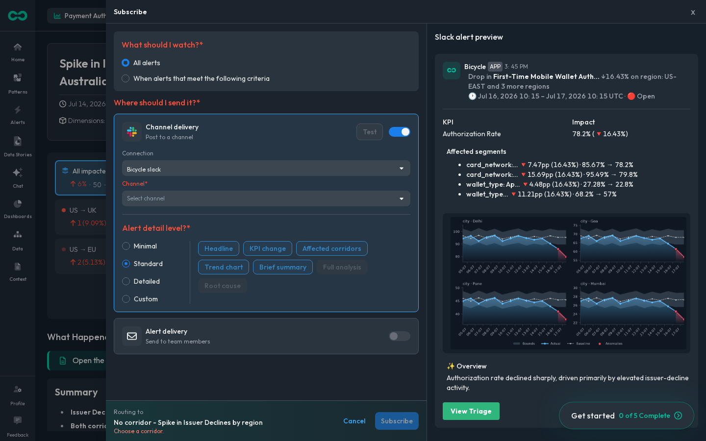 Route alerts and data stories to the teams that own each KPI