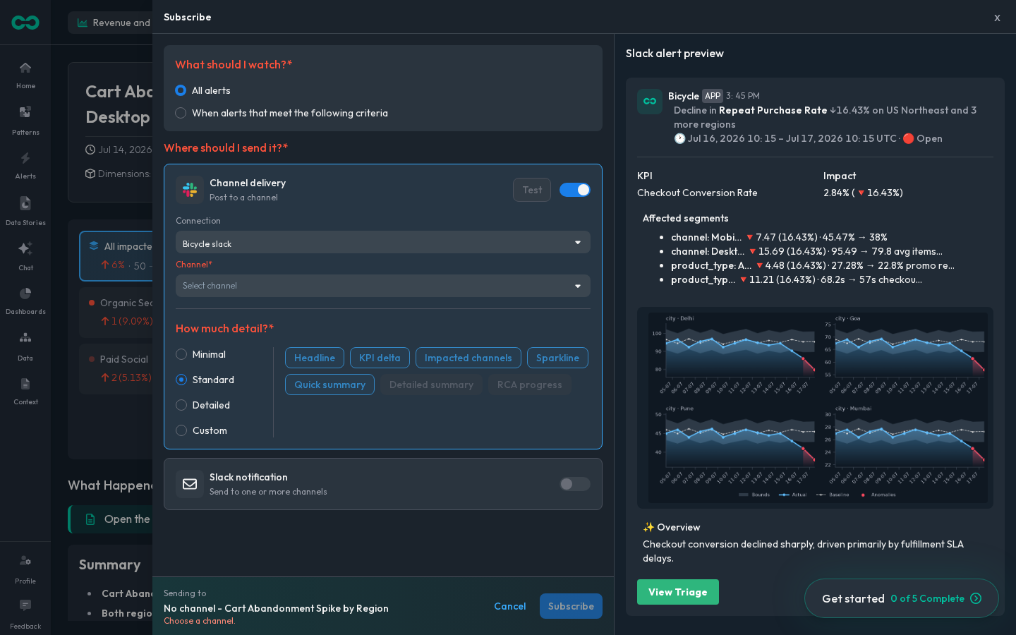 Route alerts and data stories to the teams that own each KPI